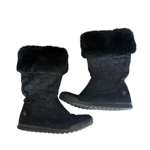COACH Iconic Black Quilted Suede Winter Boots with Fur Size Womens 6.5